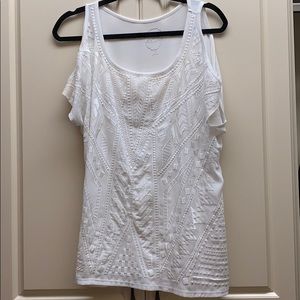 INC White Embroidered Cold Shoulder Top.